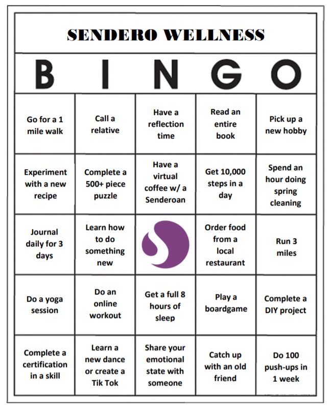 pix Wellness Bingo Card Ideas sendero consulting